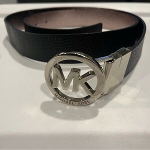 Michael Kors Black Leather Belt with Silver Logo Buckle